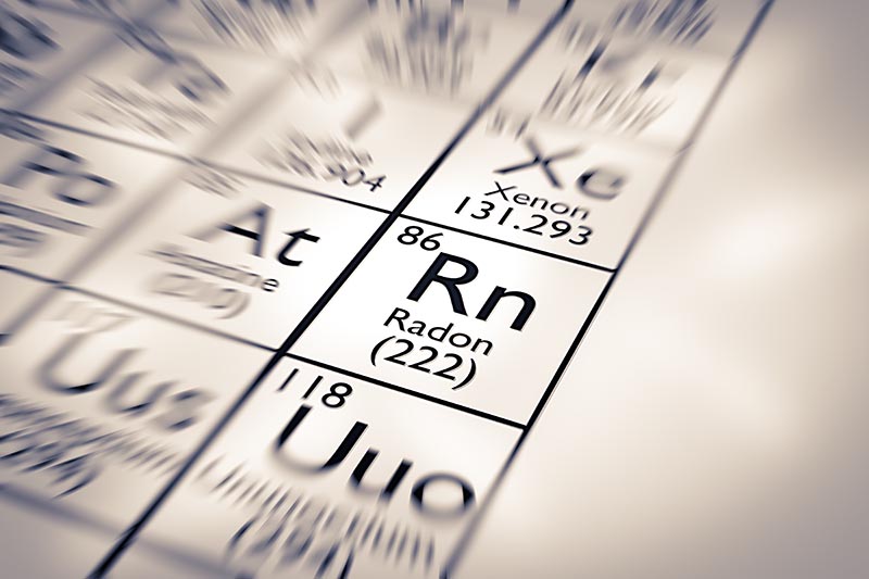 Periodic table focusing on the element Radon